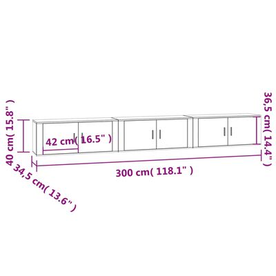 vidaXL seina telerikapid, 3 tk, suitsutatud tamm, 100 x 34,5 x 40 cm