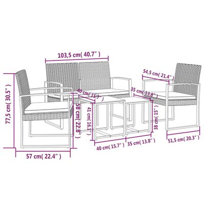 vidaXL 5-osaline aia söögimööbli komplekt patjadega, tumehall, PP