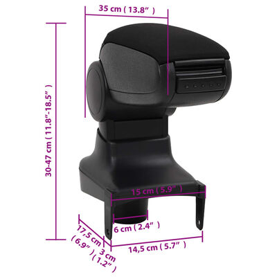 vidaXL auto käetugi, must, 15 x 35 x (30-47) cm, ABS