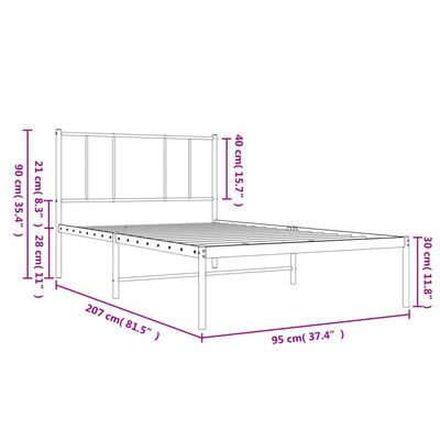 vidaXL metallist voodiraam peatsiga, must, 90x200 cm