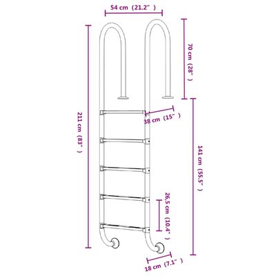 vidaXL basseiniredel, 54 x 38 x 211 cm, 304 roostevaba teras