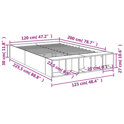 vidaXL voodiraam, suitsutatud tamm, 120 x 200 cm, tehispuit