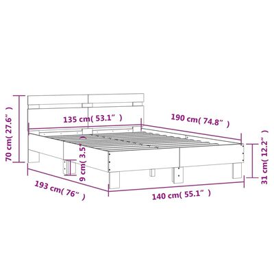 vidaXL voodiraam peatsiga,valge, 135 x 190 cm, tehispuit