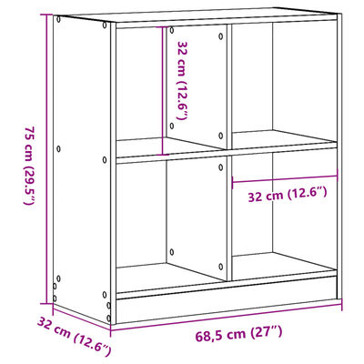 vidaXL raamaturiiul, betoonhall, 68,5x32x75 cm, tehispuit