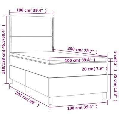 vidaXL kontinentaalvoodi madrats ja LED, pruunikas, 100x200 cm, kangas