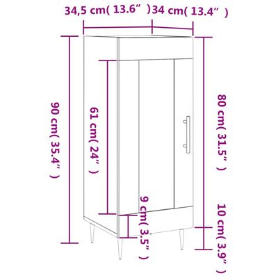 vidaXL puhvetkapp, hall Sonoma tamm, 34,5x34x90 cm, tehispuit