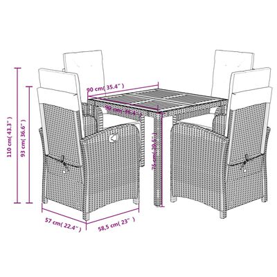 vidaXL 5-osaline aiamööbli komplekt patjadega, hall, polürotang