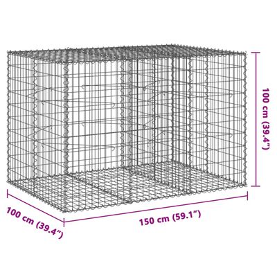 vidaXL kaanega gabioonkorv, 150 x 100 x 100 cm, tsingitud raud