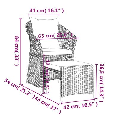 vidaXL 2-osaline aiamööbli komplekt patjadega, hall, polürotang