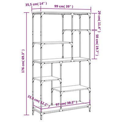 vidaXL raamaturiiul, must, 99x35,5x176 cm, tehispuit ja teras