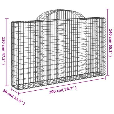 vidaXL kaarekujulised gabioonkorvid 3 tk, 200x30x120/140 cm, raud