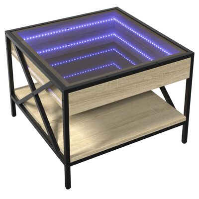 vidaXL kohvilaud LED-tuledega, Sonoma tamm, 50x50x38 cm