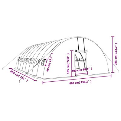 vidaXL kasvuhoone terasraamiga, roheline, 48 m², 8x6x2,85 m