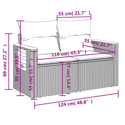 vidaXL 7-osaline aiadiivani komplekt patjadega, hall, polürotang