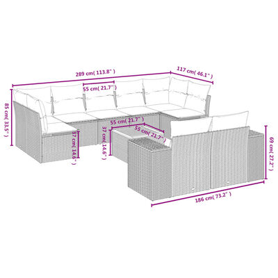 vidaXL 10-osaline aiadiivani komplekt patjadega, beež, polürotang