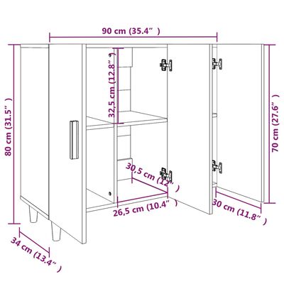 vidaXL puhvetkapp, betoonhall, 90 x 34 x 80 cm, tehispuit