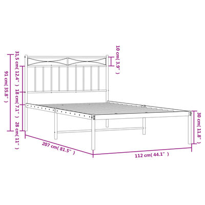 vidaXL metallist voodiraam peatsiga, valge, 107x203 cm