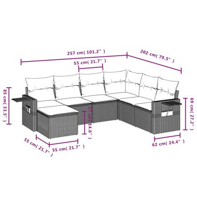 vidaXL 7-osaline aiadiivani komplekt patjadega, hall, polürotang