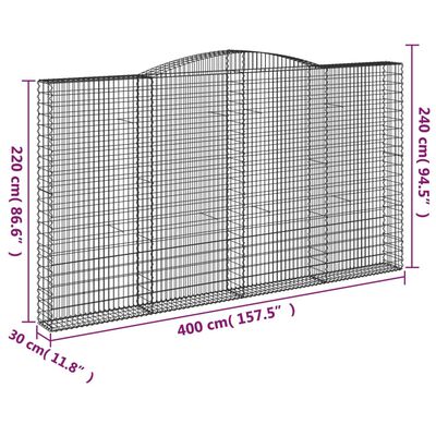 vidaXL kaarekujulised gabioonkorvid 25 tk, 400x30x220/240 cm, raud