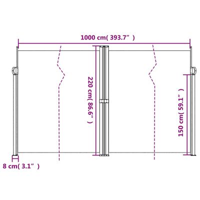 vidaXL lahtitõmmatav külgsein, must, 220 x 1000 cm