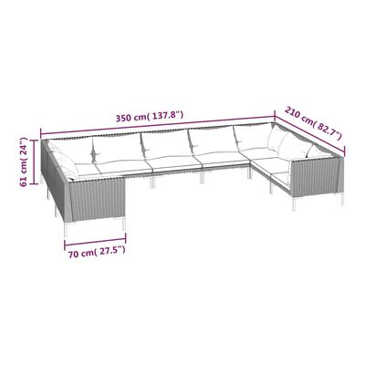 vidaXL 9-osaline aiamööbli komplekt patjadega, polürotang, tumehall