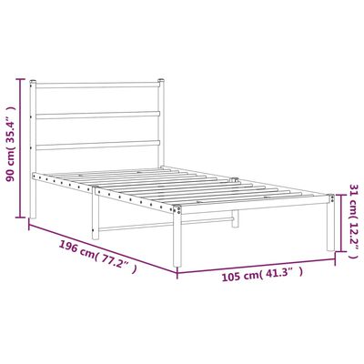 vidaXL metallist voodiraam peatsiga, must, 100x190 cm