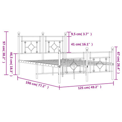 vidaXL metallist voodiraam peatsi ja jalutsiga, must, 120 x 190 cm