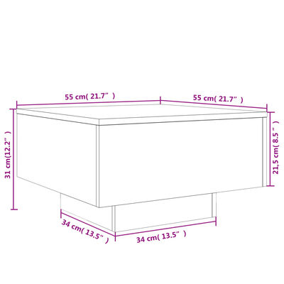 vidaXL kohvilaud LED-tuledega, pruun tamm, 55 x 55 x 31 cm