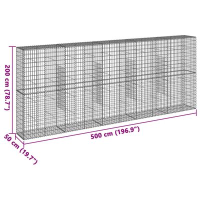 vidaXL kaanega gabioonkorv, 500 x 50 x 200 cm, tsingitud raud