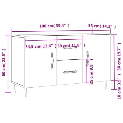 vidaXL puhvetkapp, valge, 100 x 36 x 60 cm, tehispuit