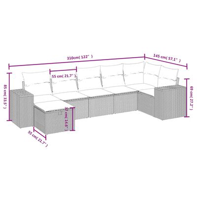 vidaXL 7-osaline aiadiivani komplekt patjadega, hall, polürotang