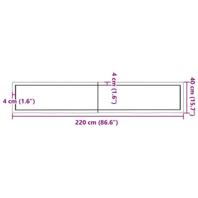 vidaXL seinariiul, helepruun, 220x40x(2-6) cm, töödeldud tammepuit