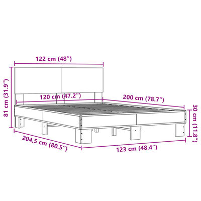 vidaXL voodiraam, pruun tamm, 120 x 200 cm, tehispuit ja metall