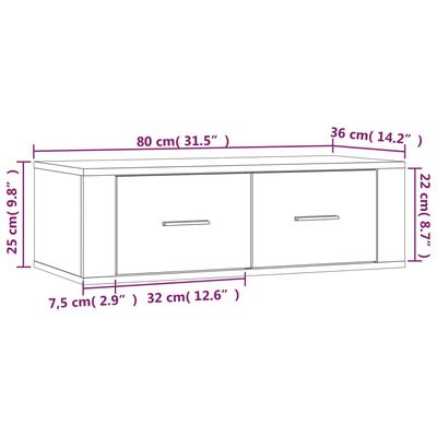 vidaXL seina telerikapp, betoonhall, 80x36x25 cm, tehispuit