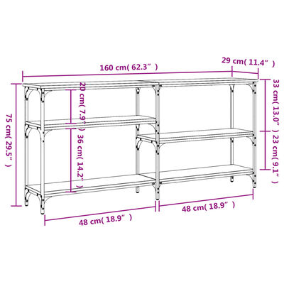 vidaXL konsoollaud, hall Sonoma tamm, 160x29x75 cm, tehispuit