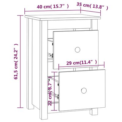 vidaXL öökapid 2 tk, meepruun, 40 x 35 x 61,5 cm, männipuit