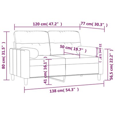 vidaXL 2-kohaline diivan patjadega, kreemjas, 120 cm, kangas