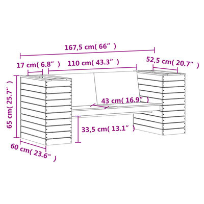 vidaXL aiapink taimekastidega, valge, 167,5x60x65 cm, männipuit