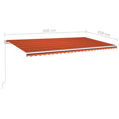 vidaXL käsitsi sissetõmmatav varikatus LED, 600x350 cm, oranž ja pruun