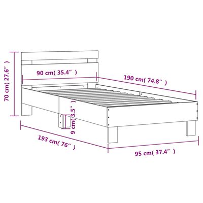 vidaXL voodiraam peatsiga, valge, 90 x 190 cm, tehispuit