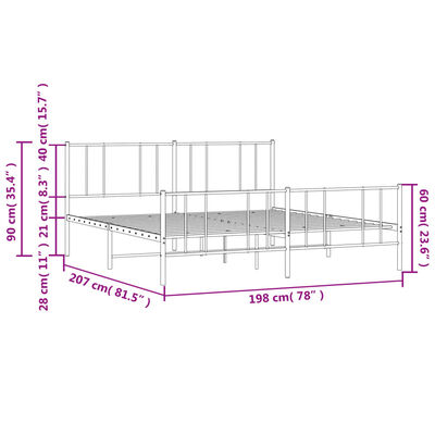 vidaXL metallist voodiraam peatsi ja jalutsiga, valge, 193x203 cm