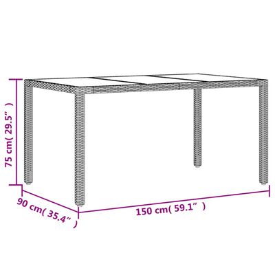 vidaXL aialaud klaasplaadiga, hall, 150x90x75 cm, polürotang