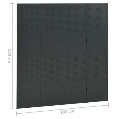 vidaXL 4 paneeliga ruumijagaja 2 tk, antratsiit, 160 x 180 cm, teras