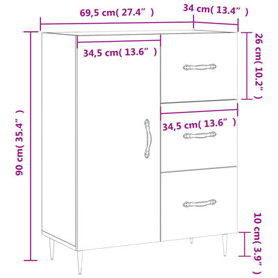 vidaXL puhvetkapp, pruun tamm, 69,5 x 34 x 90 cm, tehispuit