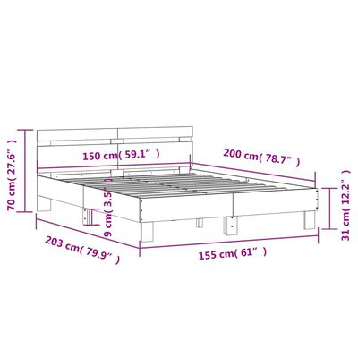 vidaXL voodiraam peatsiga, suitsutatud tamm, 150x200 cm, tehispuit