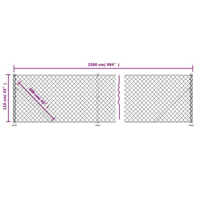 vidaXL võrkaed äärikuga, hõbedane, 1,1 x 25 m