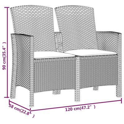 vidaXL kahekohaline aiapink patjadega, PP-rotang, pruun