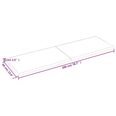 vidaXL seinariiul, 200x60x(2-4) cm, töötlemata tammepuit