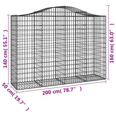 vidaXL kaarekujulised gabioonkorvid 6 tk, 200x50x140/160 cm, raud