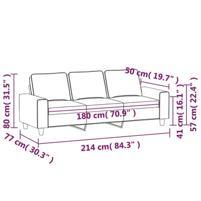 vidaXL kolmekohaline diivan, helekollane 180 cm kangas